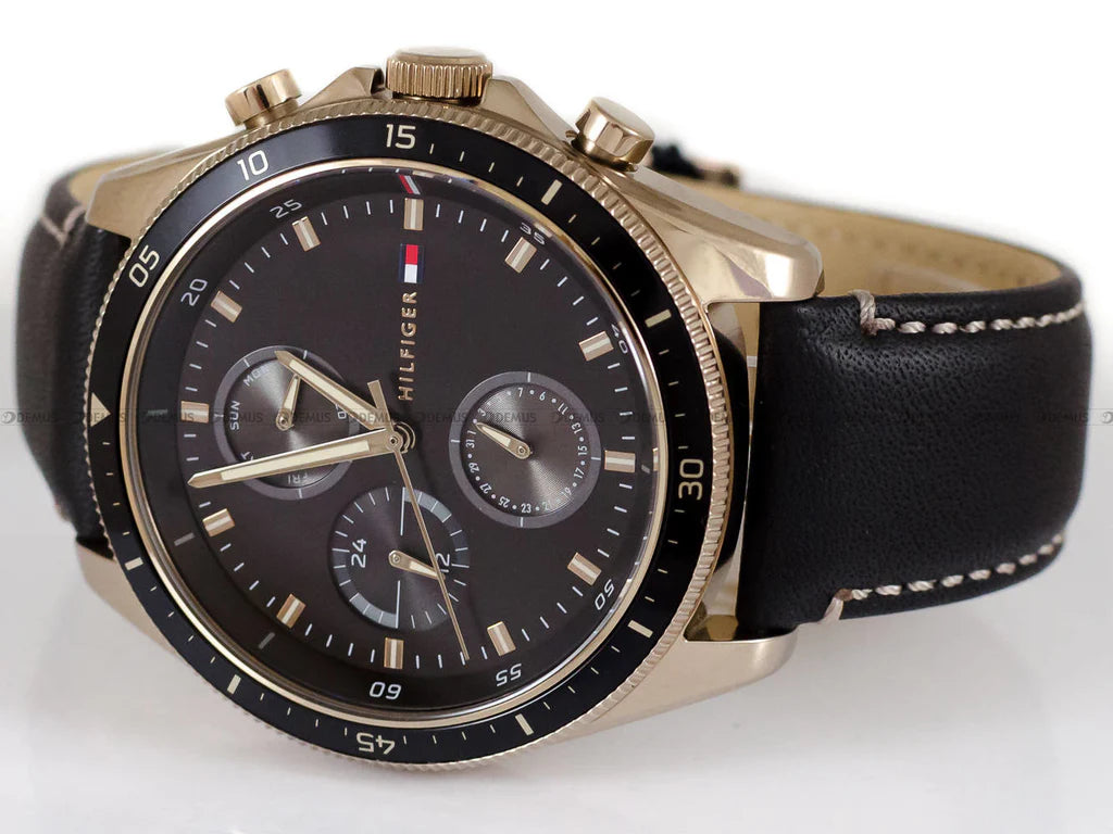 Tommy Hilfiger Black Leather Multi-function Men's Watch - 1791836
